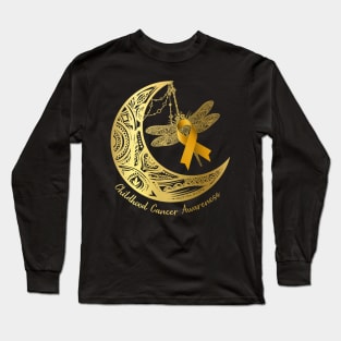 Henna Moon Dragonfly Childhood Cancer Awareness Long Sleeve T-Shirt